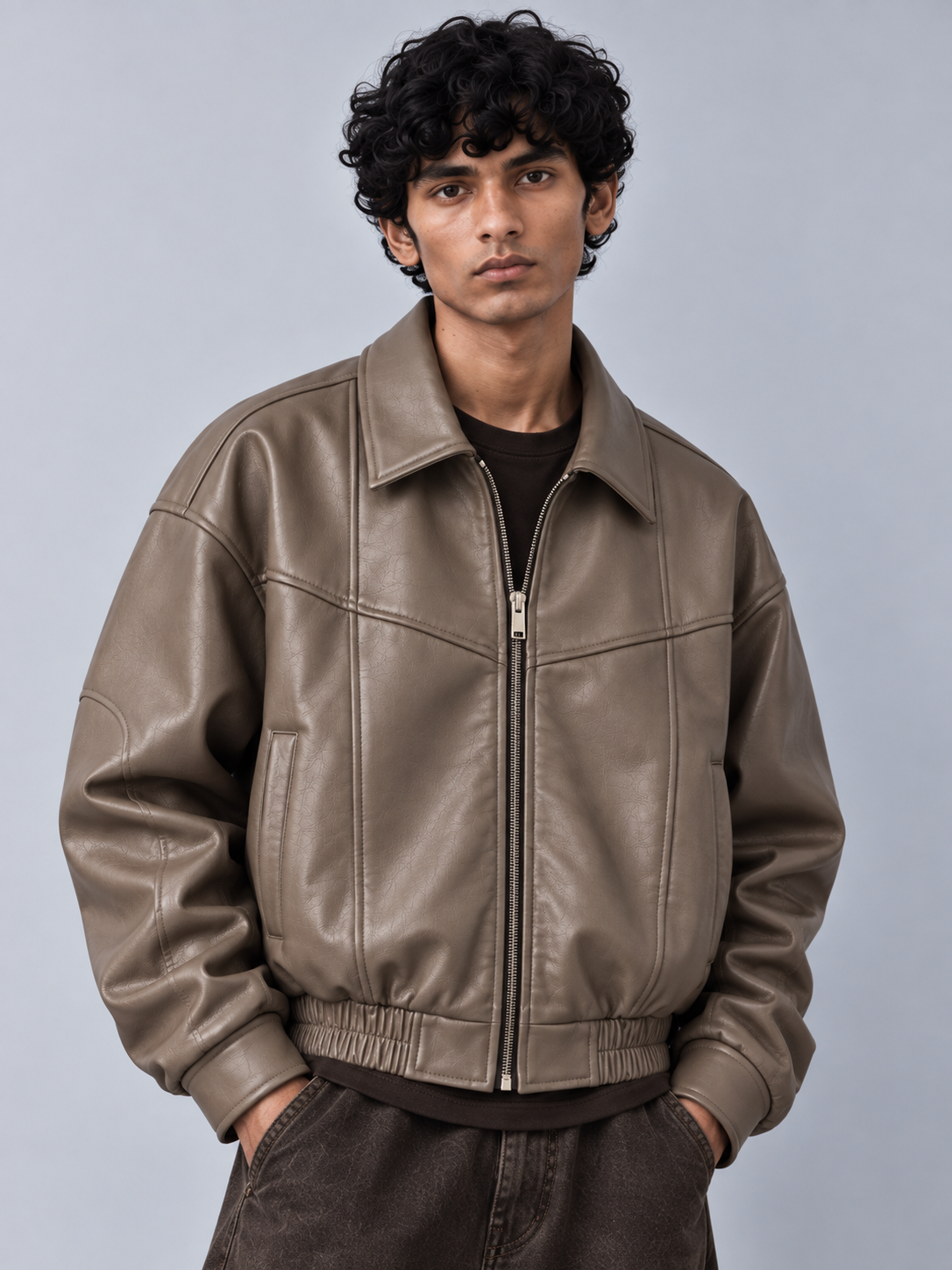 AWAY LEATHER JACKET (Mushroom)