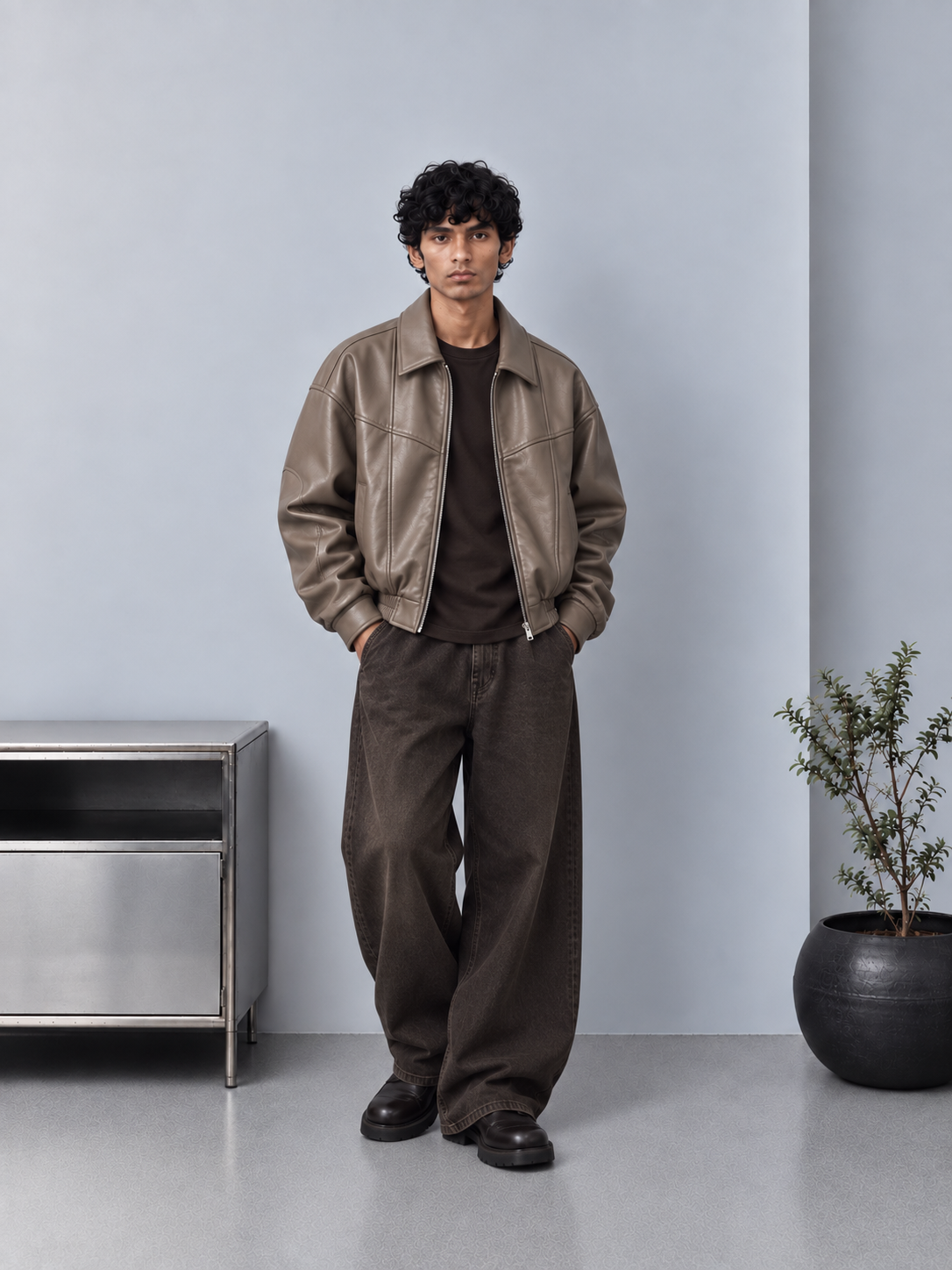 AWAY LEATHER JACKET (Mushroom)